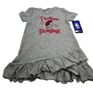 NBA Girl's Size 4T Portland Basketball Ruffle Layered Short Sleeve Dress Gray
